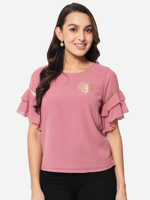 women pink embellished round neck top - 19086797 -  Standard Image - 0