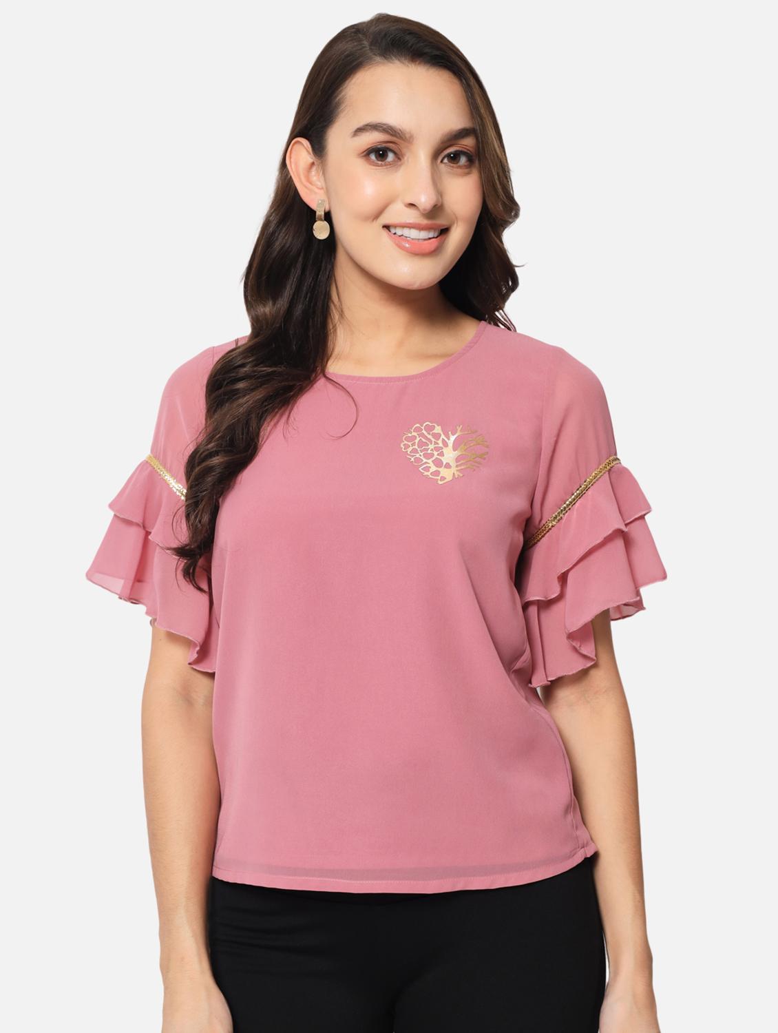 women pink embellished round neck top - 19086797 -  Zoom Image - 0