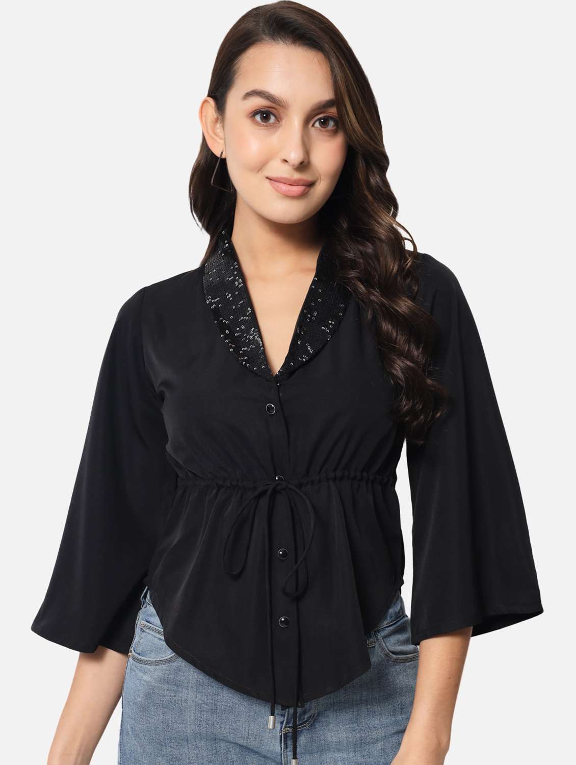women lapel neck regular top - 19086798 - Zoom Image - 0