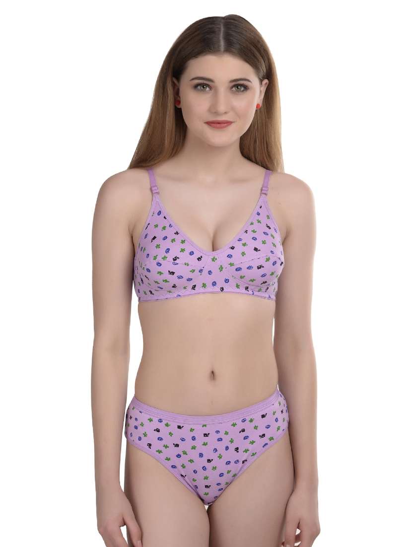 purple printed bras and panty set