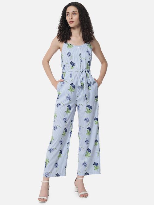 tie front striped full leg jumpsuit - 19087177 -  Standard Image - 0