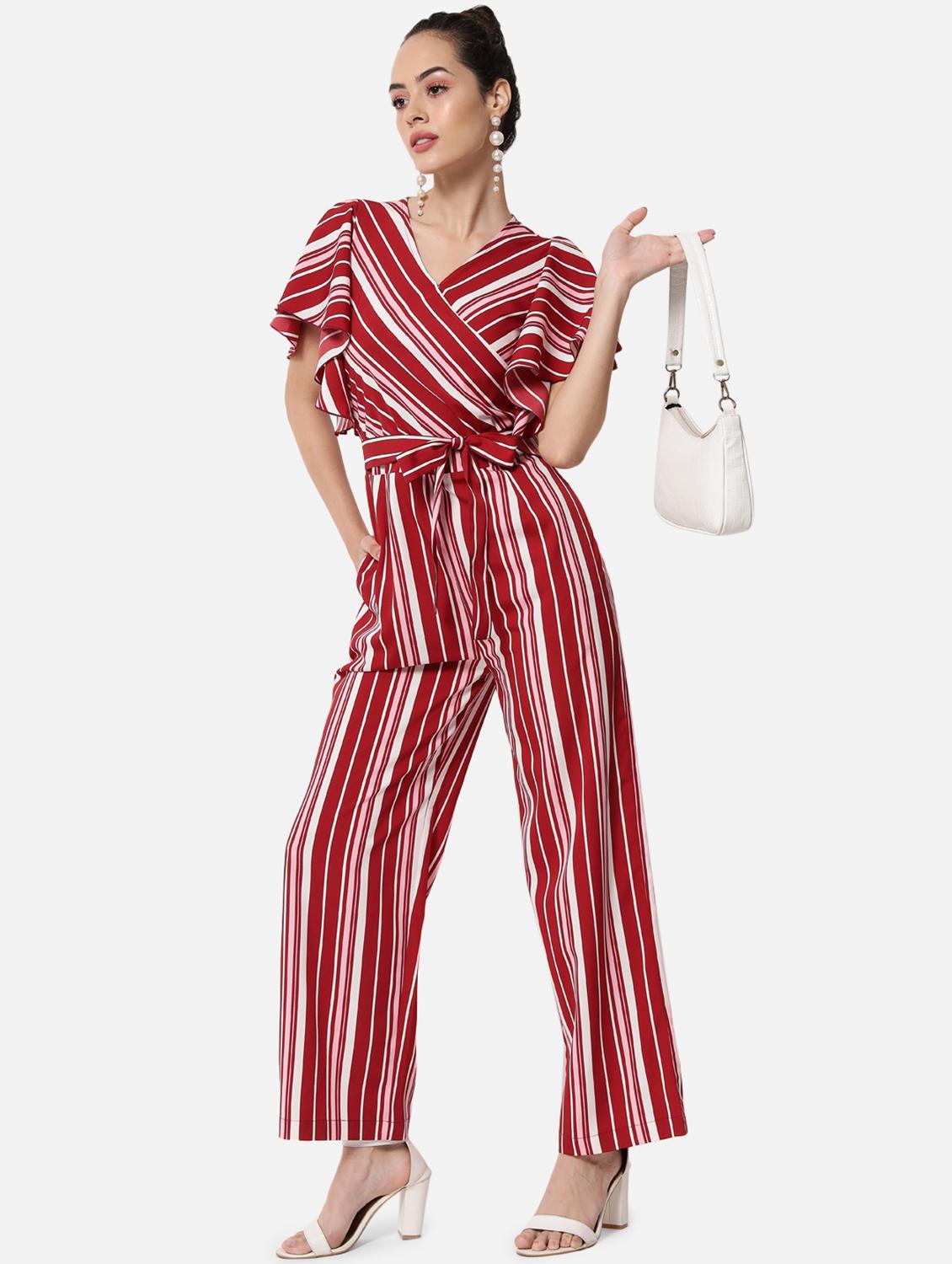 tie front striped full leg jumpsuit - 19087180 - Zoom Image - 0