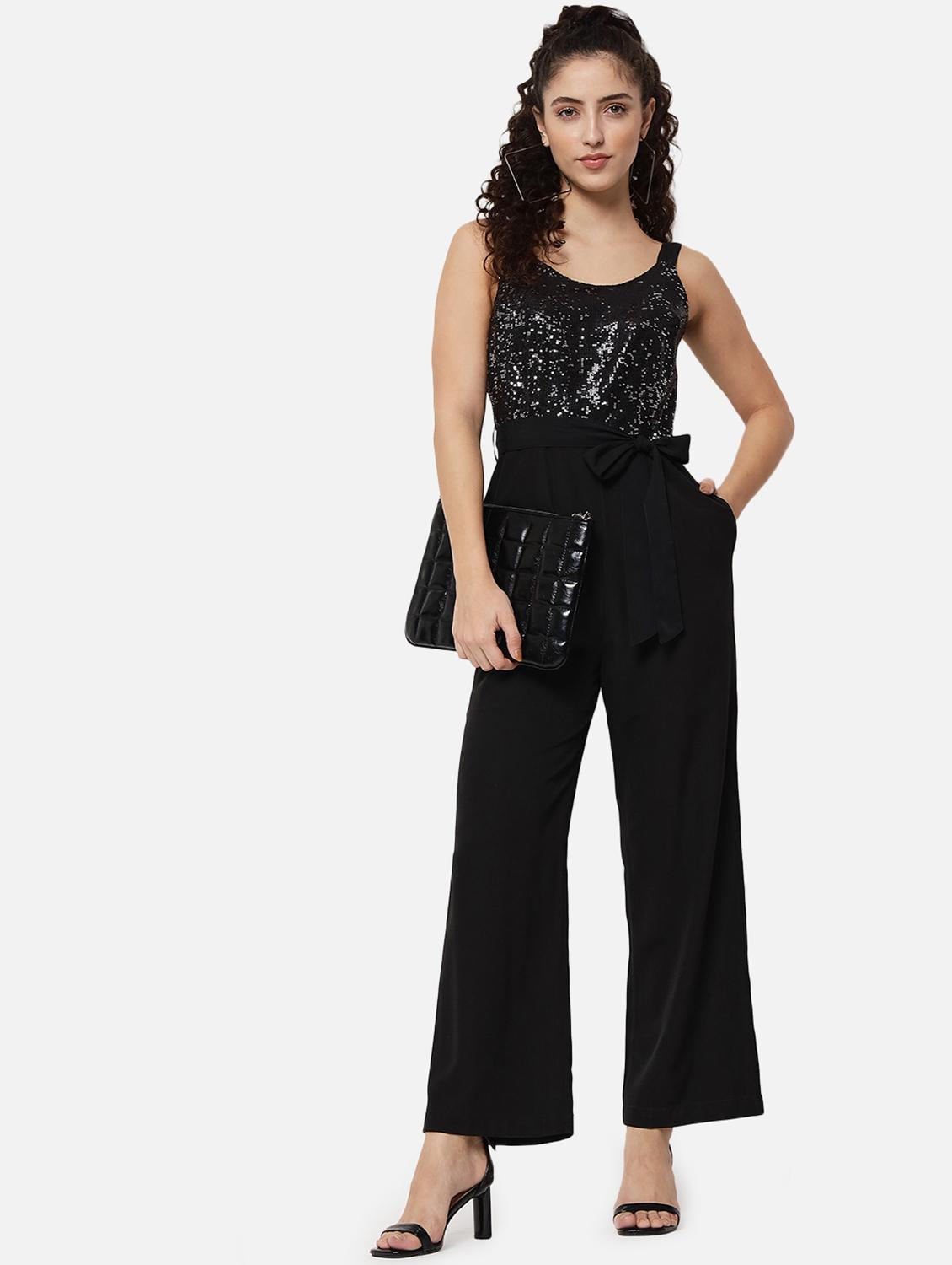 tie front solid full leg jumpsuit