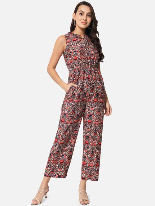 mandarin neck printed full leg jumpsuit - 19087187 -  Standard Image - 0