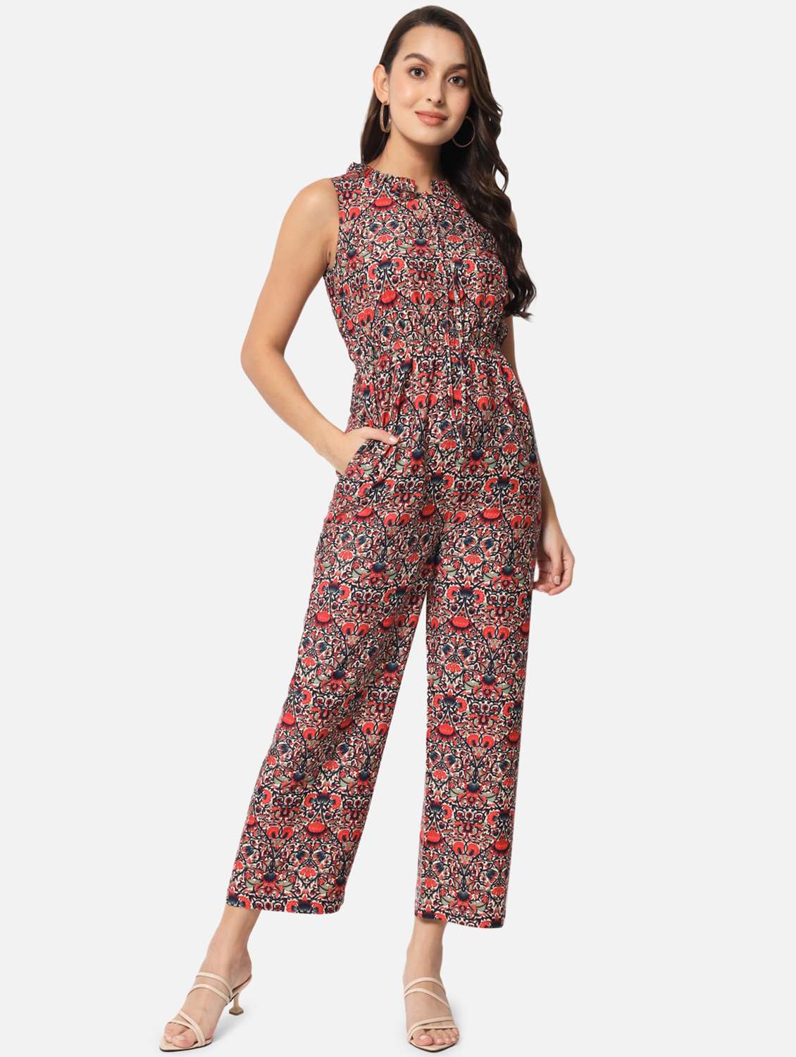 mandarin neck printed full leg jumpsuit - 19087187 -  Zoom Image - 0