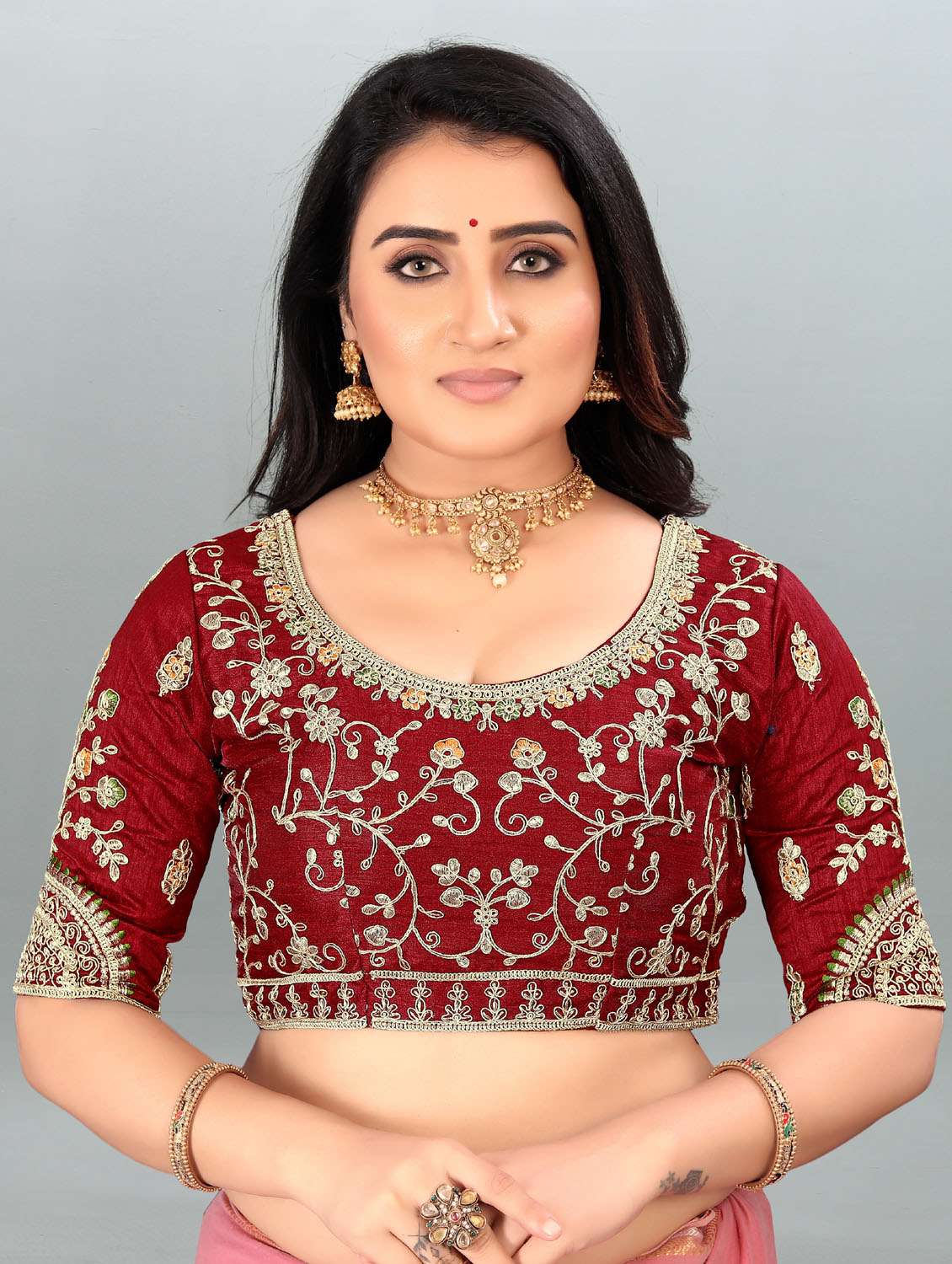 red art silk embroidered blouse