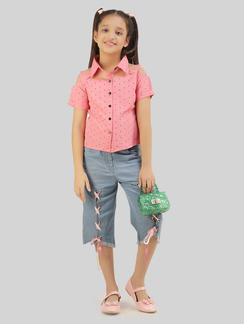 girls printed shirt with capri set 
