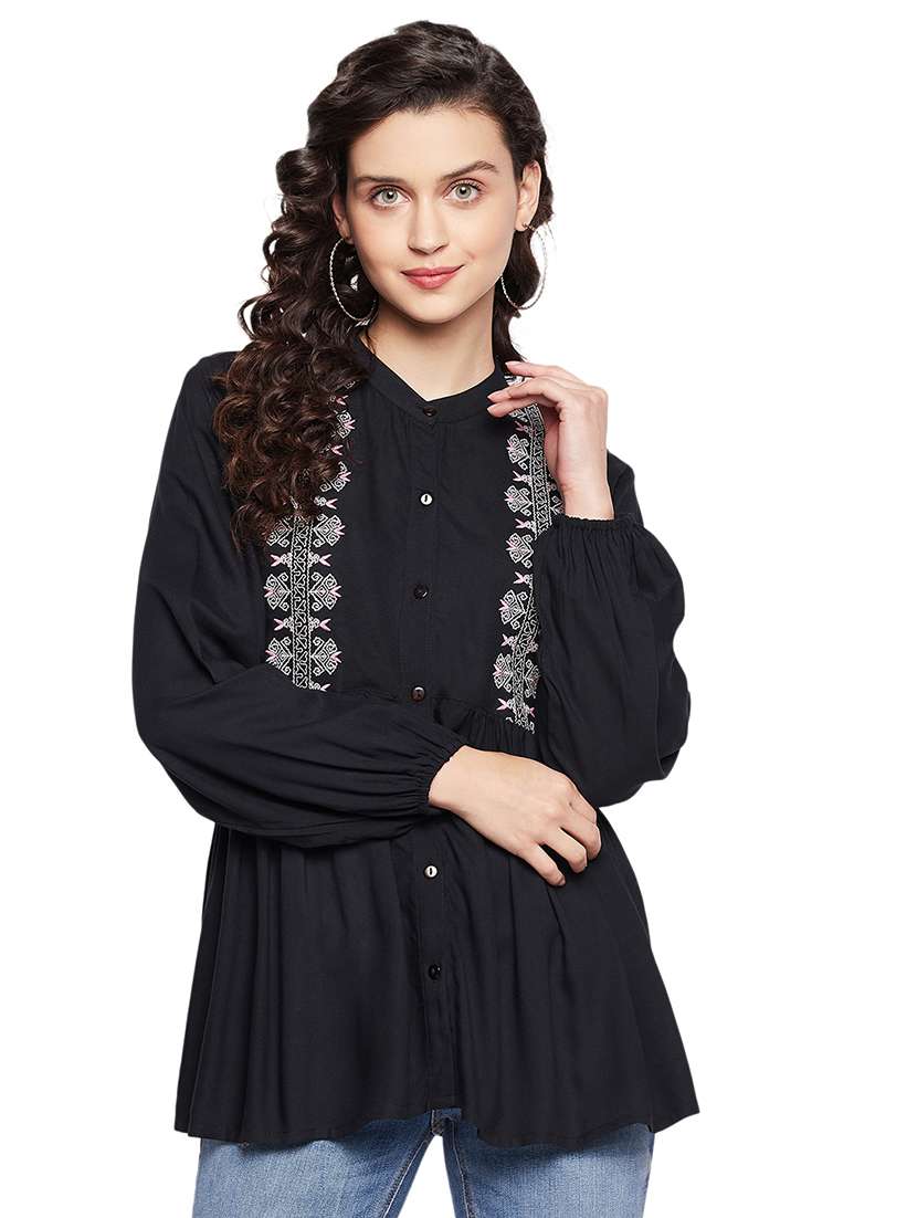 rayon embroidered black tunic