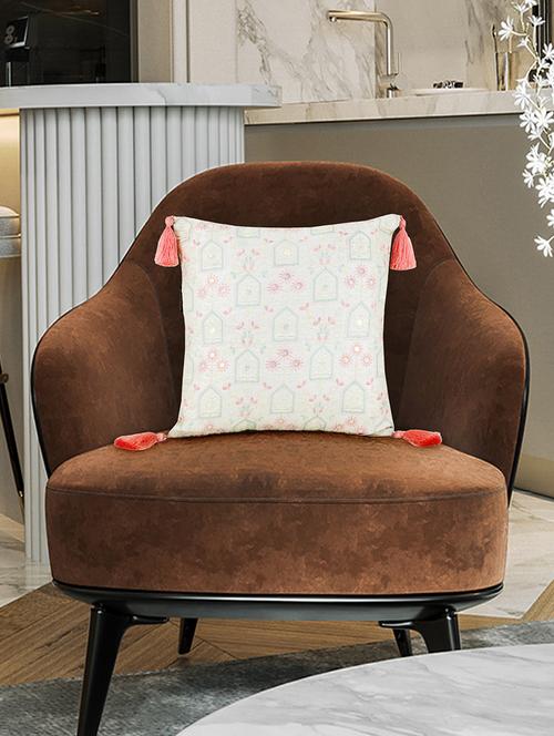mezposh off white & pastel multi ethnic motifs embroidered faux silk cushion cover (16"x16") - 19088612 - Standard Image - 0
