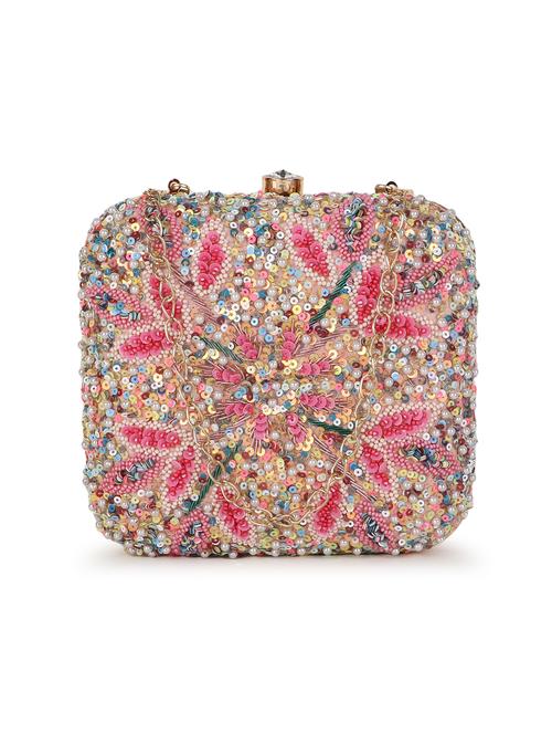 embroidery faux silk box clutch - 19088637 -  Standard Image - 0