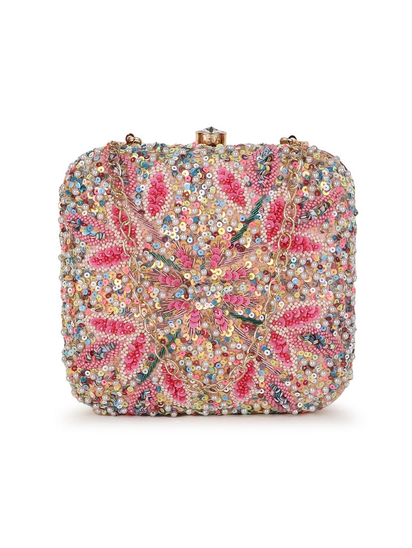 embroidery faux silk box clutch - 19088637 -  Zoom Image - 0