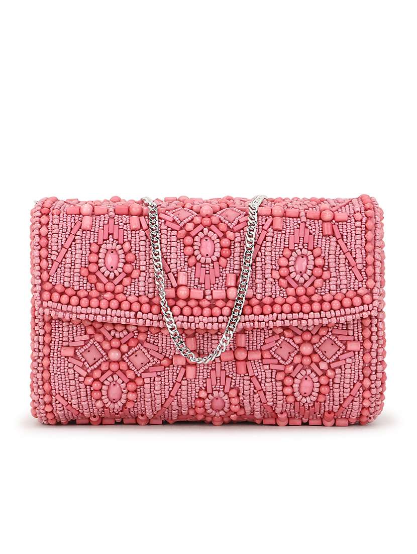 pink faux silk regular clutch