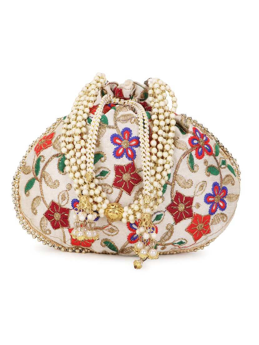 multi colored faux silk regular potli