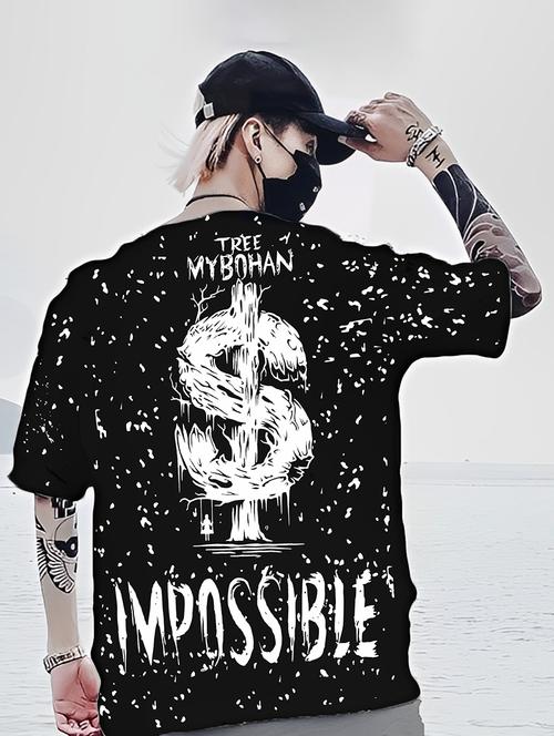 men black oversized front & back printed t-shirt - 19088907 - Standard Image - 0