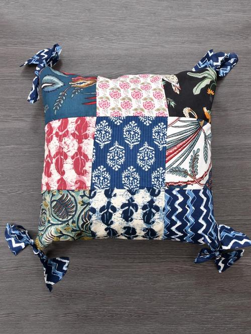 indhome life pure cotton 16x16 inches reversible decorative tassels patch work cushion - 19088984 - Standard Image - 0