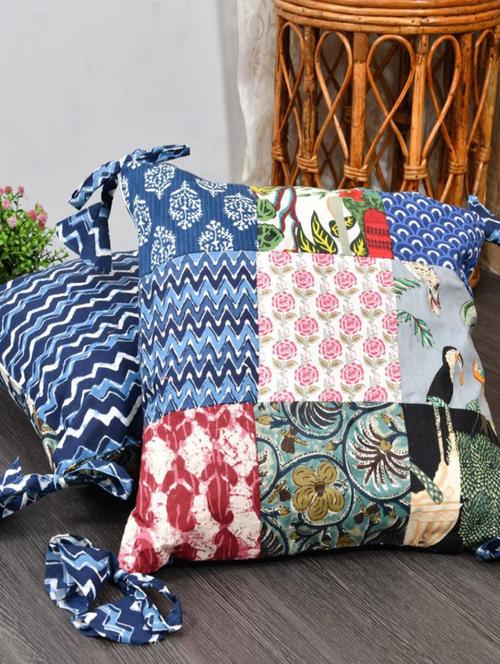 indhome life pure cotton 16x16inches reversible decorative tassels patch work cushion  - 19088985 -  Standard Image - 0