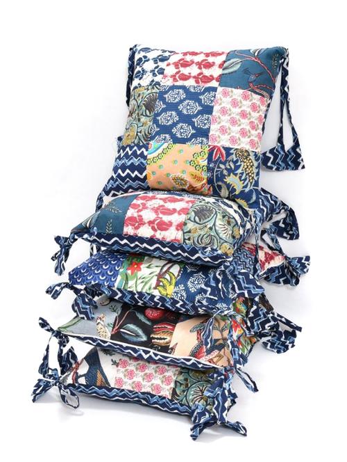 indhome life pure cotton 16x16inches reversible decorative tassels patch work cushion - 19088986 - Standard Image - 0