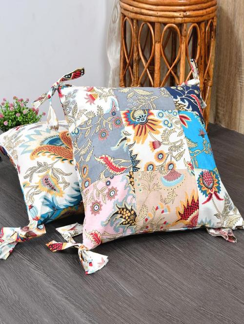 indhome life pure cotton 16x16inches reversible decorative tassels patch work cushion - 19088989 - Standard Image - 0