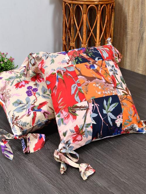 indhome life pure cotton 16x16inches reversible decorative tassels patch work cushion - 19088993 - Standard Image - 0