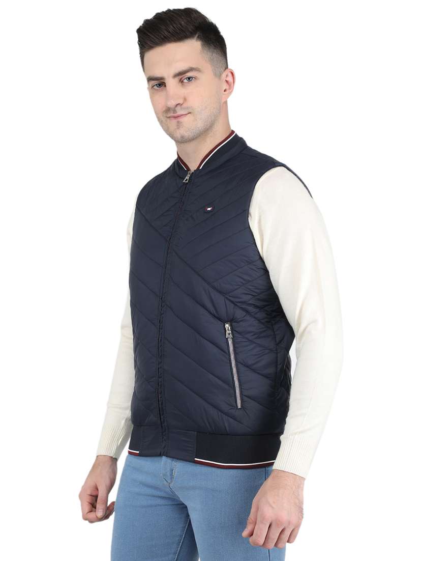 navy blue solid quilted jacket - 19089620 -  Standard Image - 2