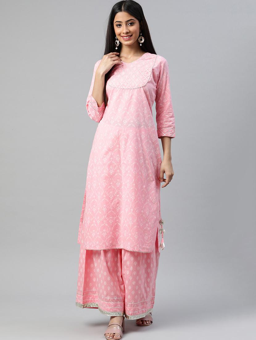 pink printed kurta sharara set