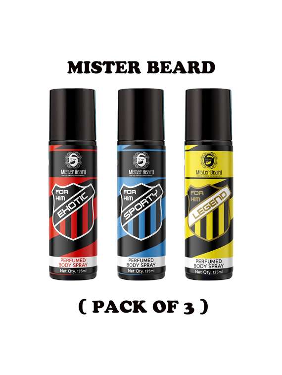 exotic, sporty & legend perfumed body spray, pack of 3