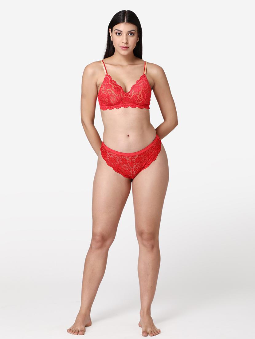red cotton bras and panty set - 19100736 - Standard Image - 2