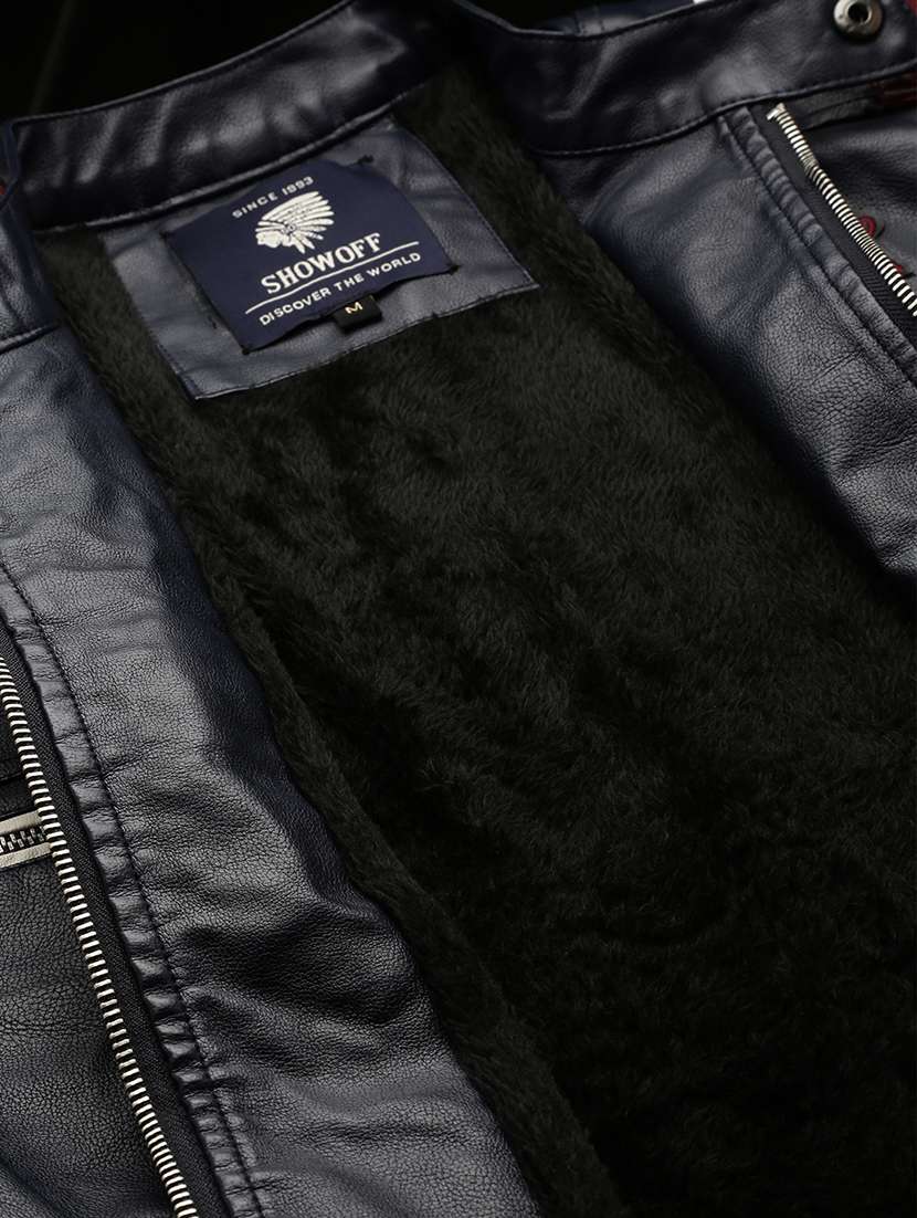 navy blue leather casual jacket - 19101535 -  Standard Image - 7