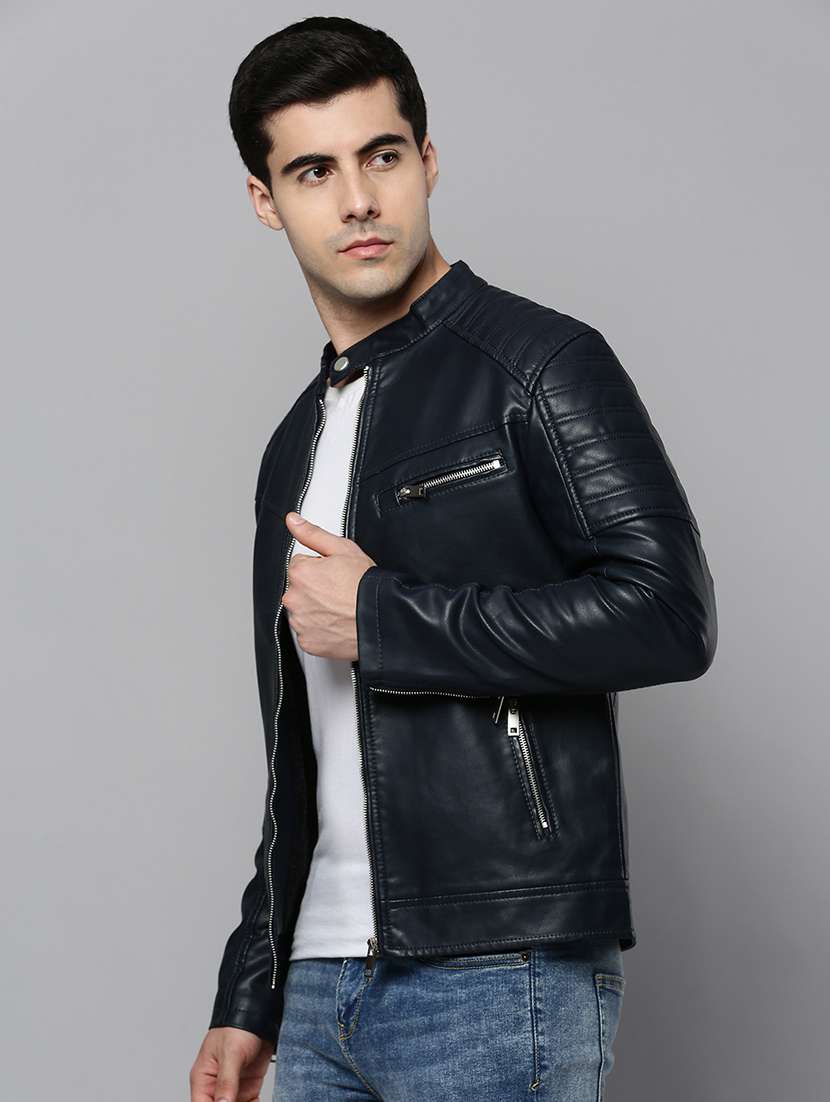 navy blue leather casual jacket - 19101538 -  Standard Image - 2