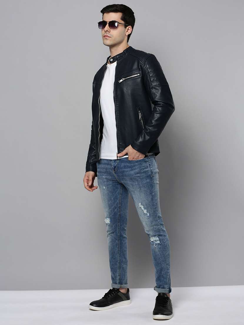 navy blue leather casual jacket - 19101538 -  Standard Image - 7