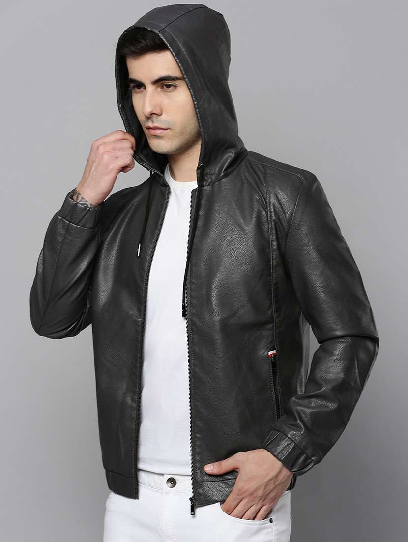 Grey Leather Casual Jacket - 19101546 -  Standard Image - 2