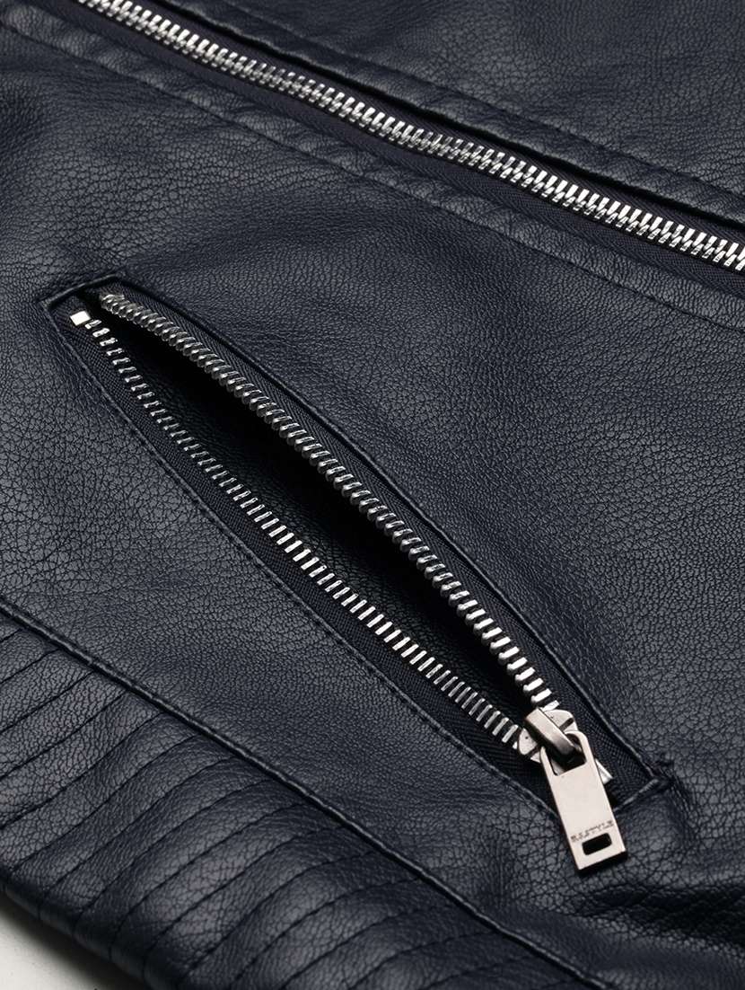 navy blue leather biker jacket - 19101553 -  Standard Image - 7