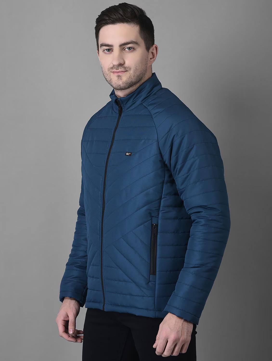 men blue solid stand collar quilted jacket - 19102190 - Standard Image - 2
