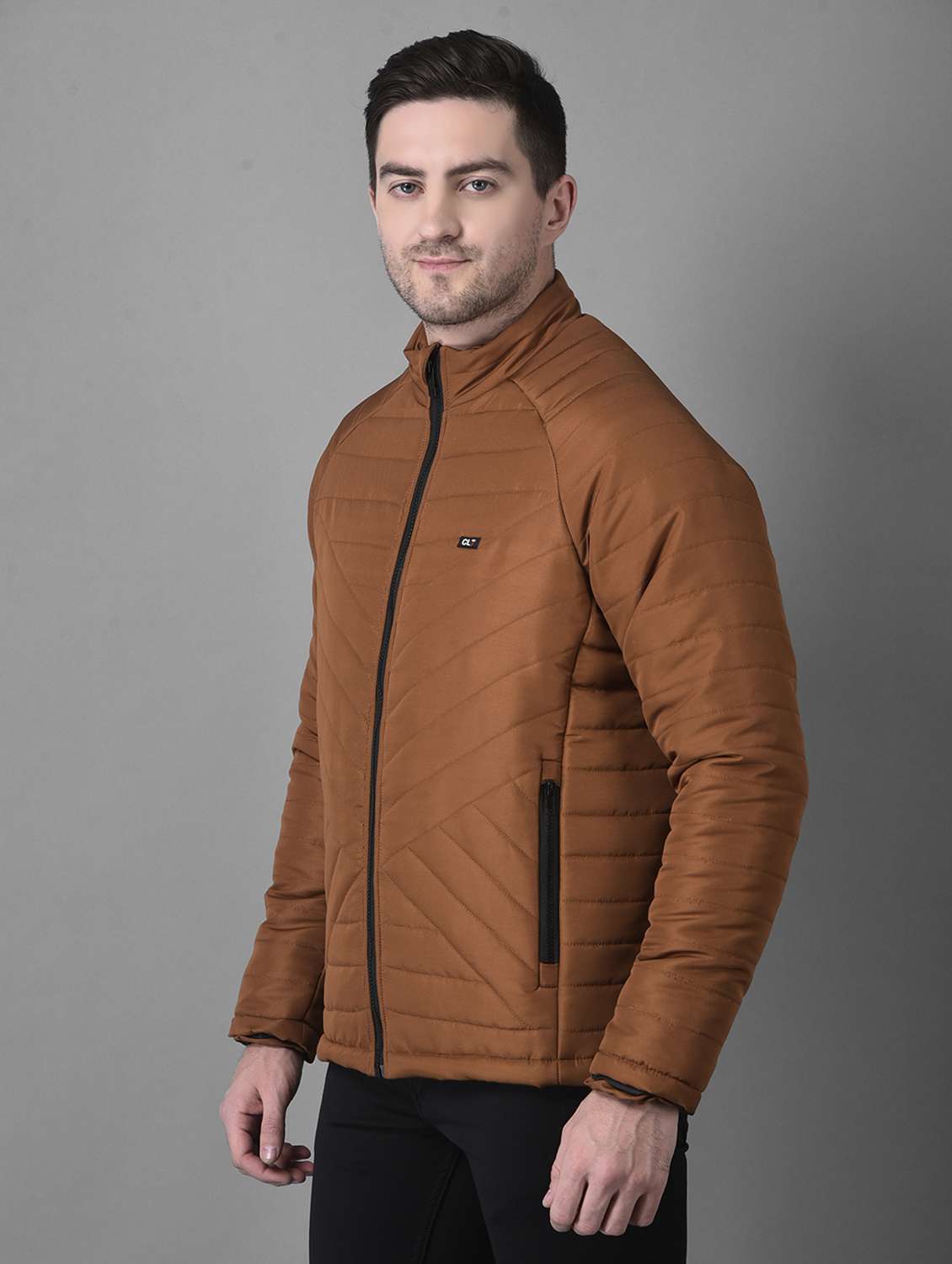 men brown solid long sleeve quilted jacket - 19102192 - Standard Image - 2