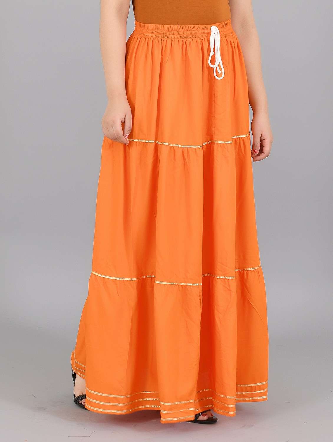 orange solid flared skirt - 19103003 -  Standard Image - 2