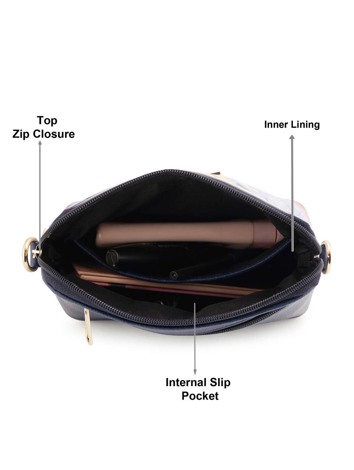 blue coloured leatherette (pu) regular sling bag - 19108496 - Standard Image - 2