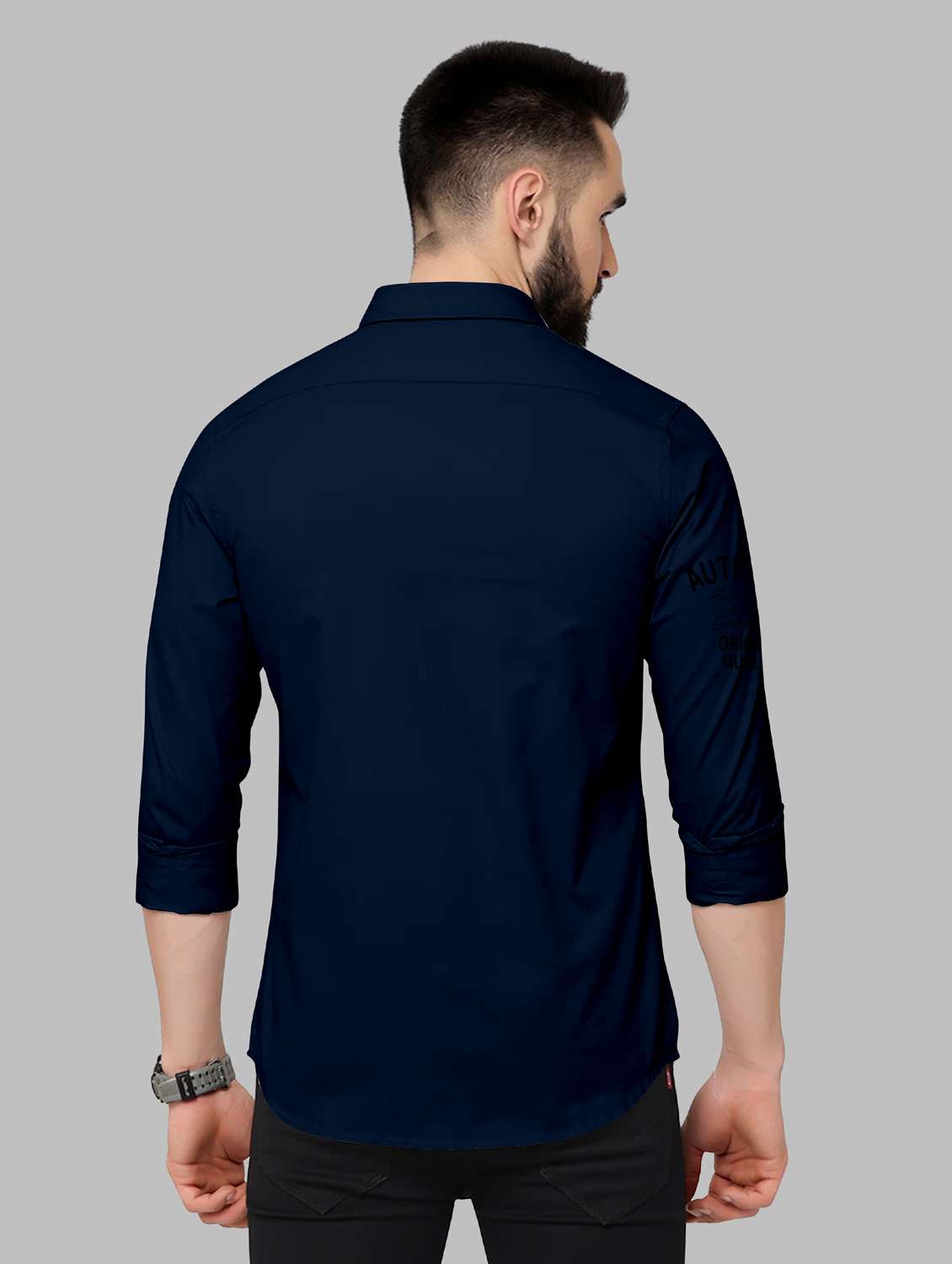 mens navy blue regular fit typography casual shirt - 19109676 - Standard Image - 2