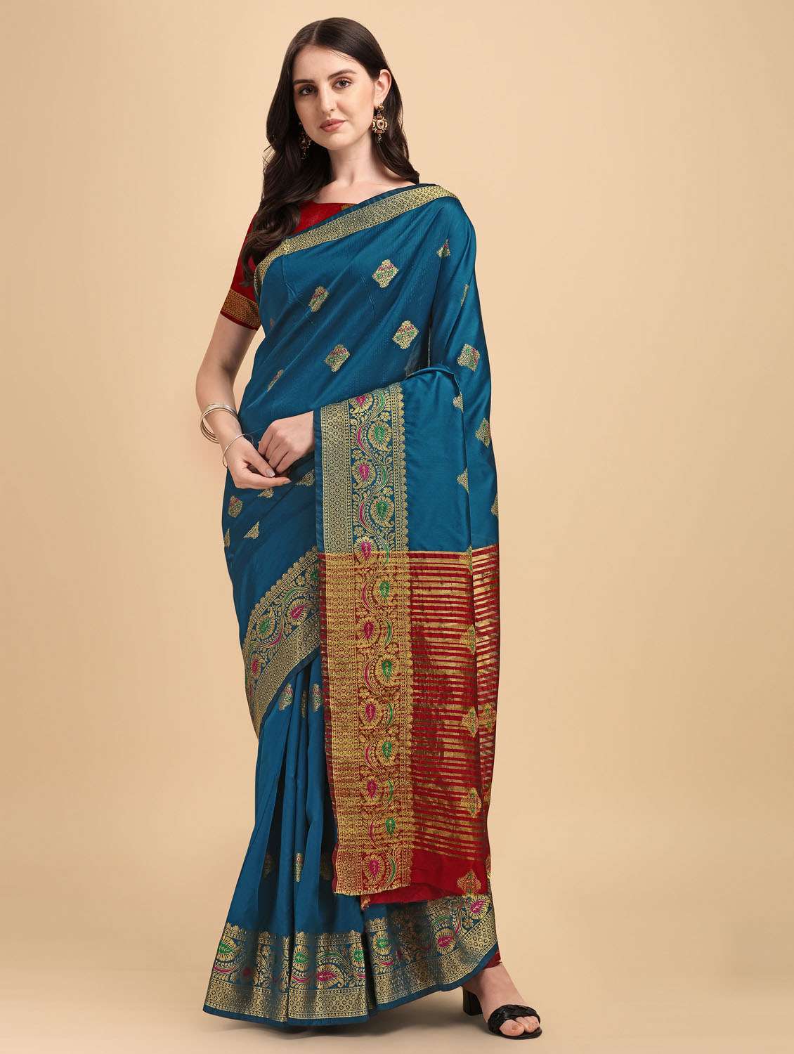 self design woven saree with blouse - 19109737 - Standard Image - 2