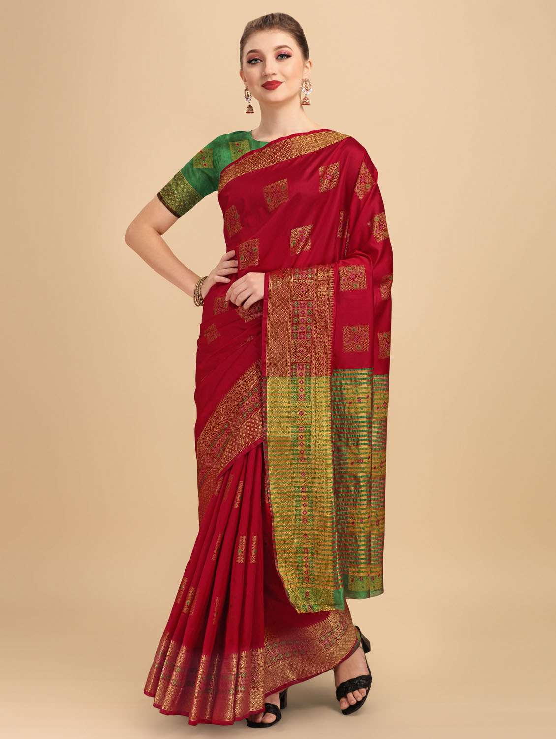 self design zari work woven saree with blouse - 19109795 - Standard Image - 2