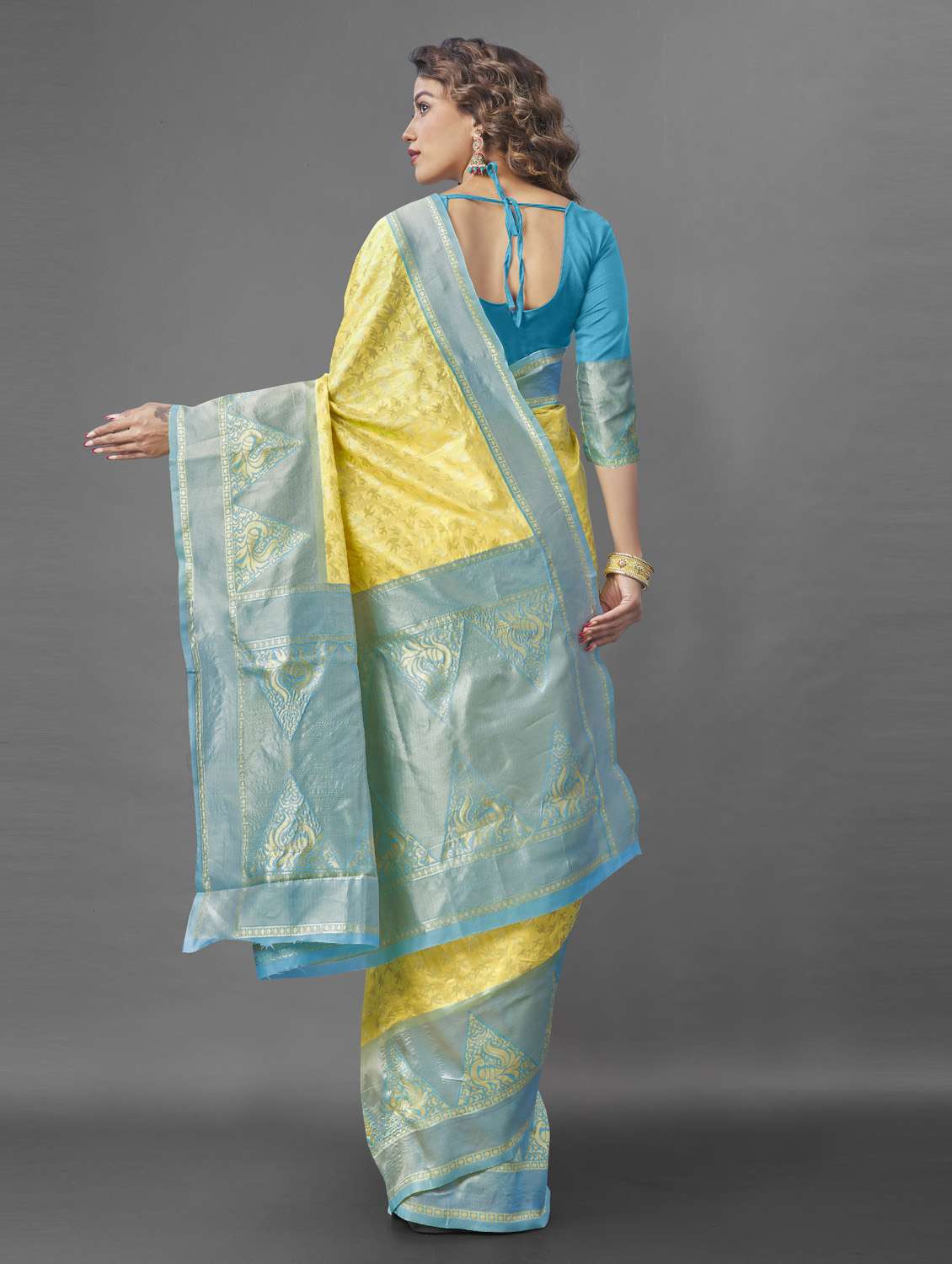 women's self design gold colored saree - 19109879 - Standard Image - 2
