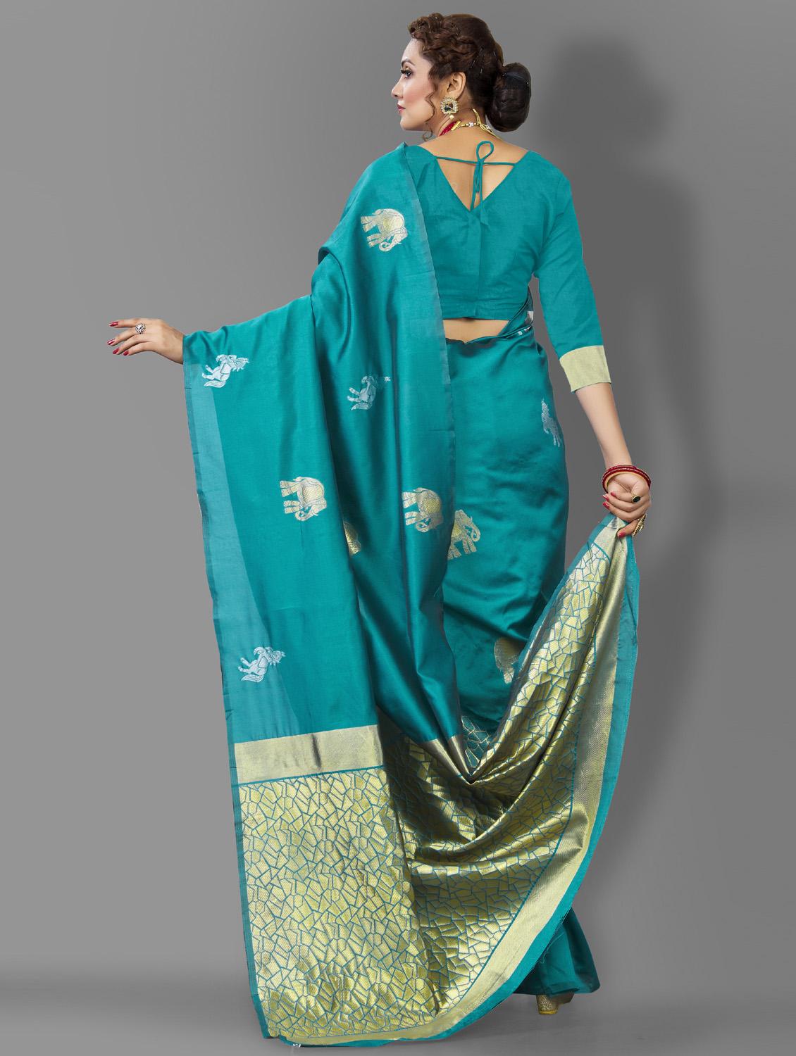 women's self design turquoise colored saree - 19109925 - Standard Image - 2