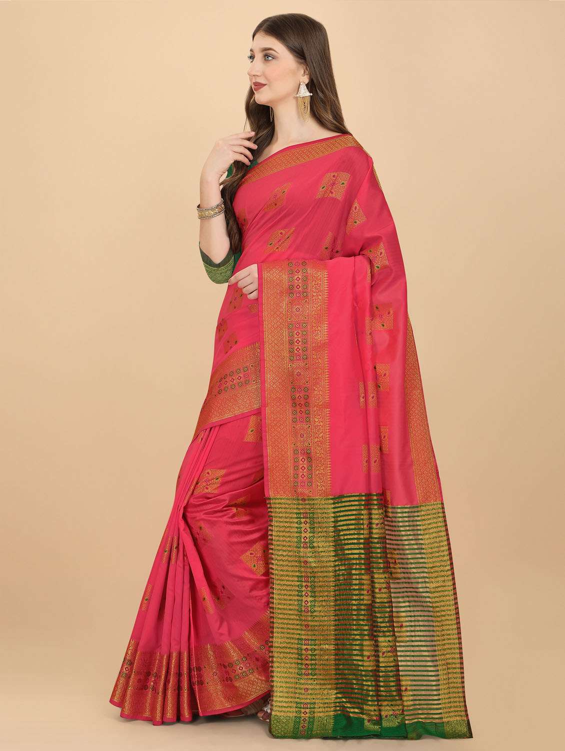 pink self design woven saree with blouse - 19110139 -  Standard Image - 2