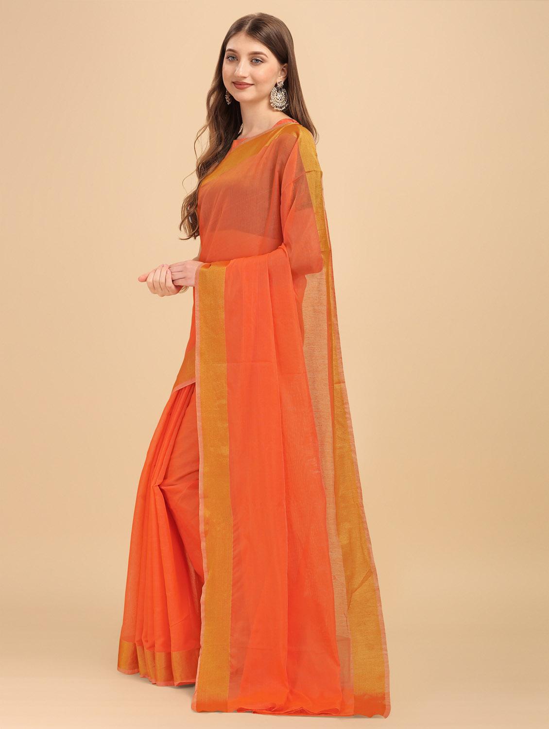 orange self design woven saree - 19110163 - Standard Image - 2