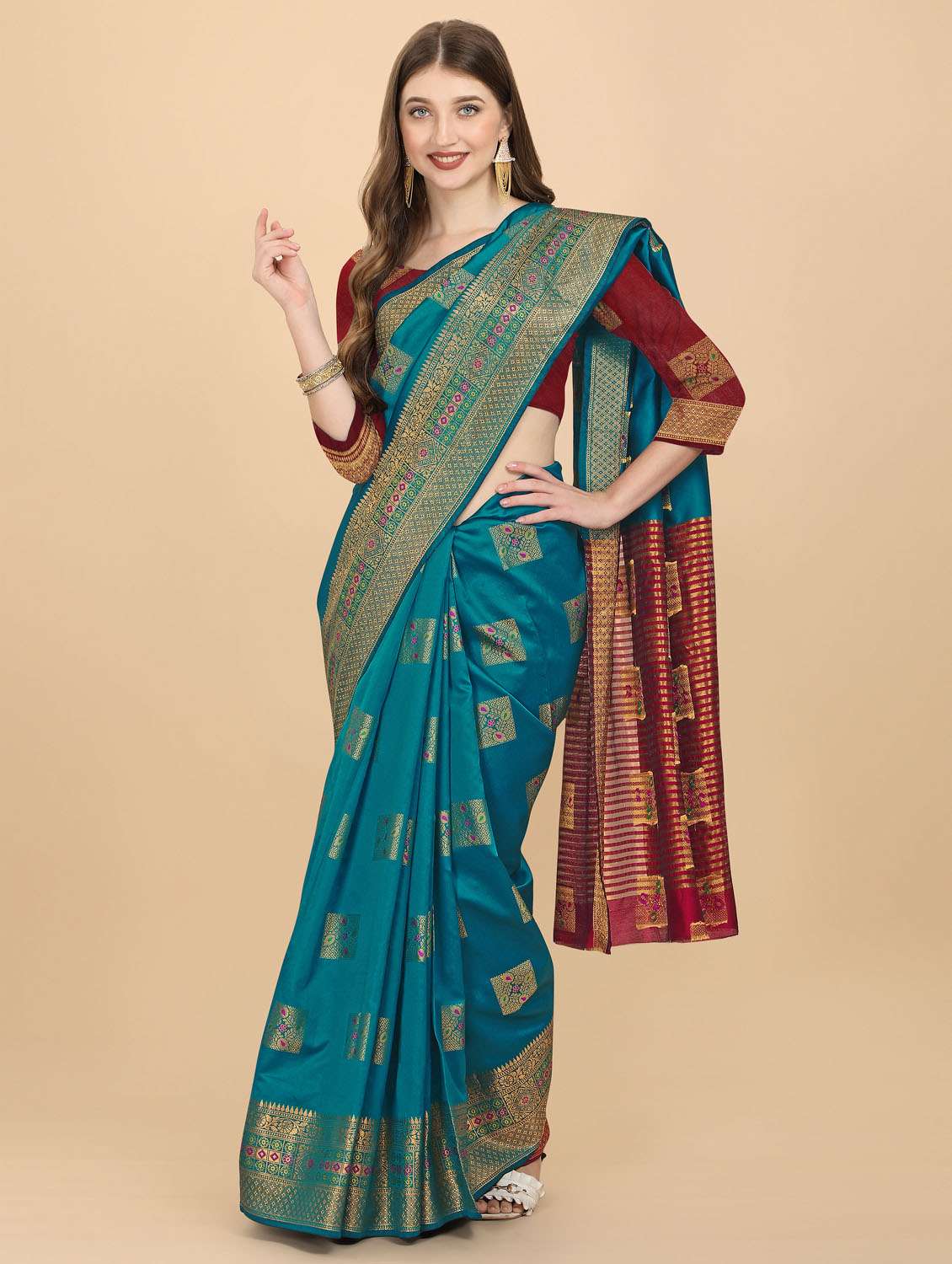 self design woven saree with blouse - 19110208 - Standard Image - 2