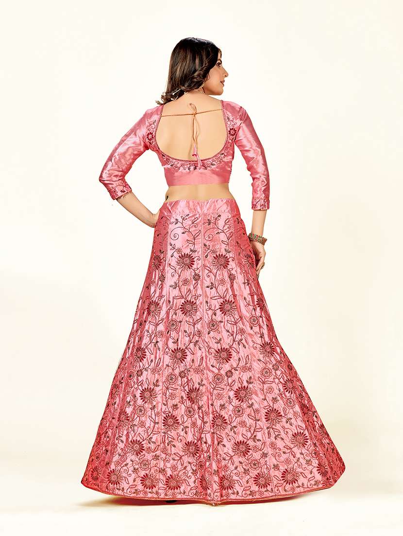 pink embroidered flared lehenga - 19110408 - Standard Image - 2