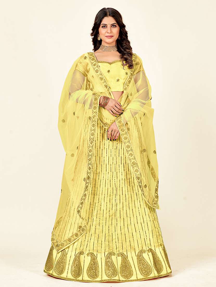 yellow sequin detailed flared lehenga