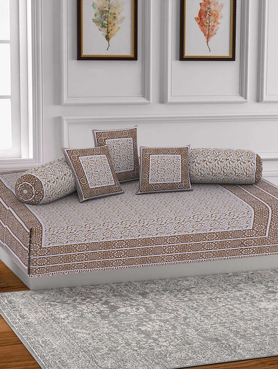 pure cotton jaipuri traditional pattern diwan set set of 6 pcs 