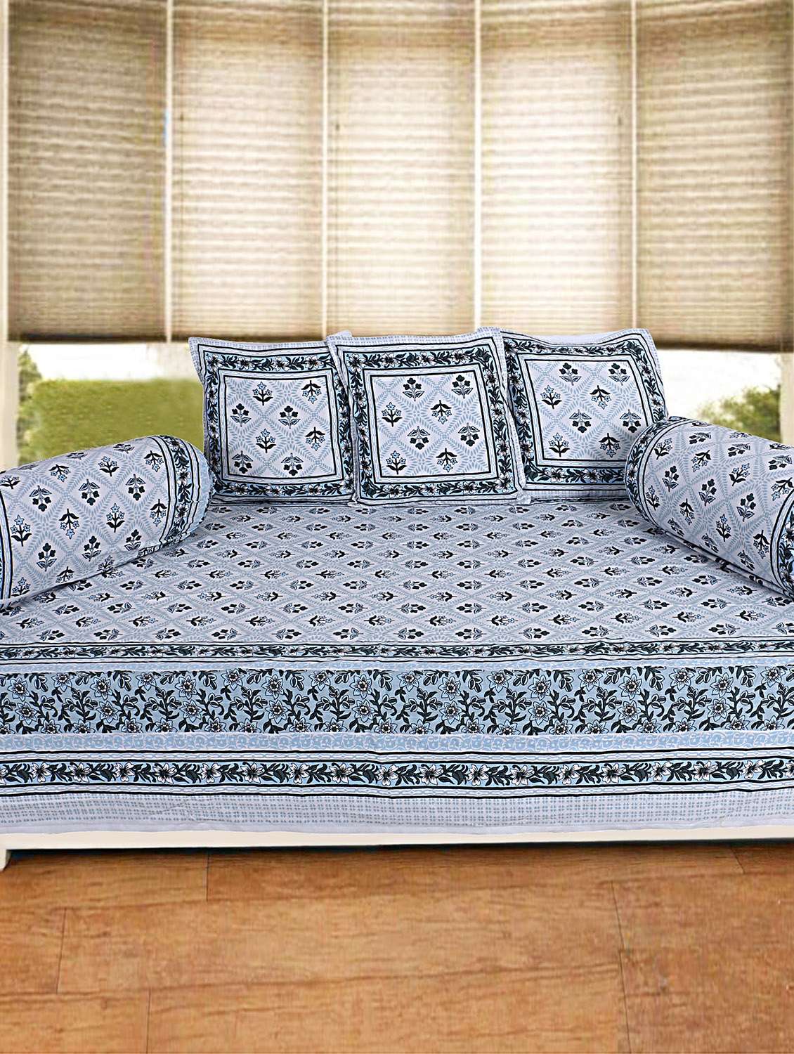 pure cotton jaipuri traditional pattern diwan set set of 6 pcs 