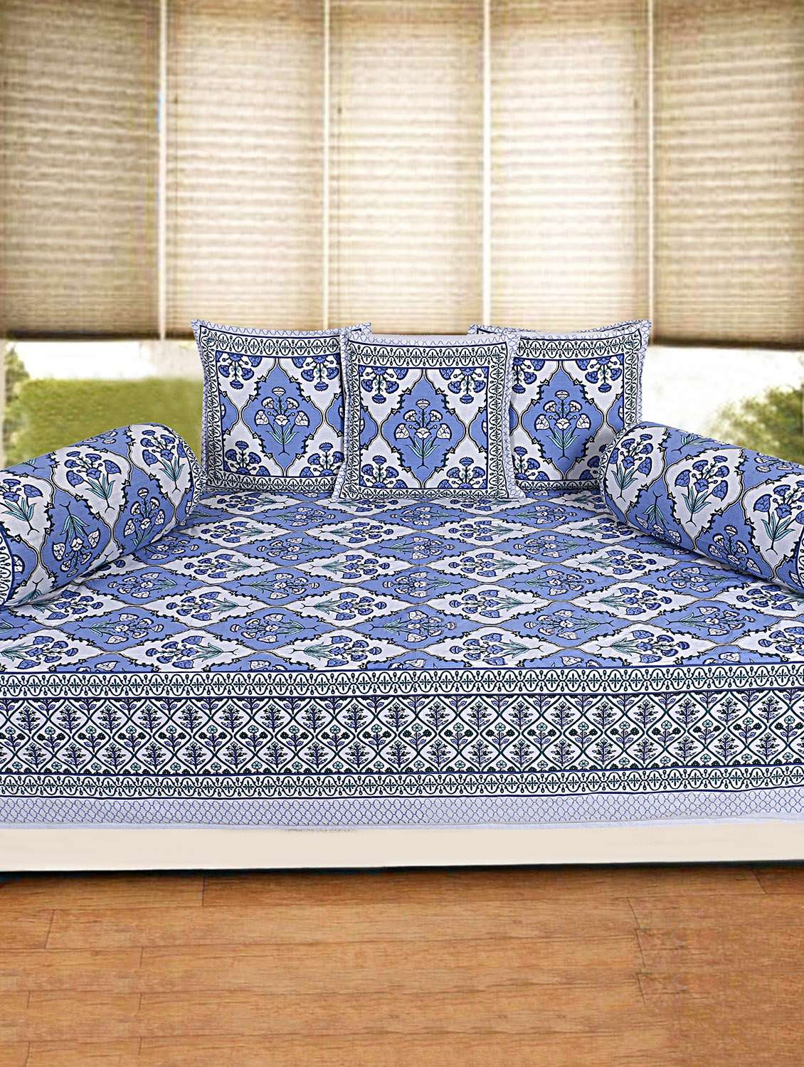 pure cotton jaipuri traditional pattern diwan set set of 6 pcs 
