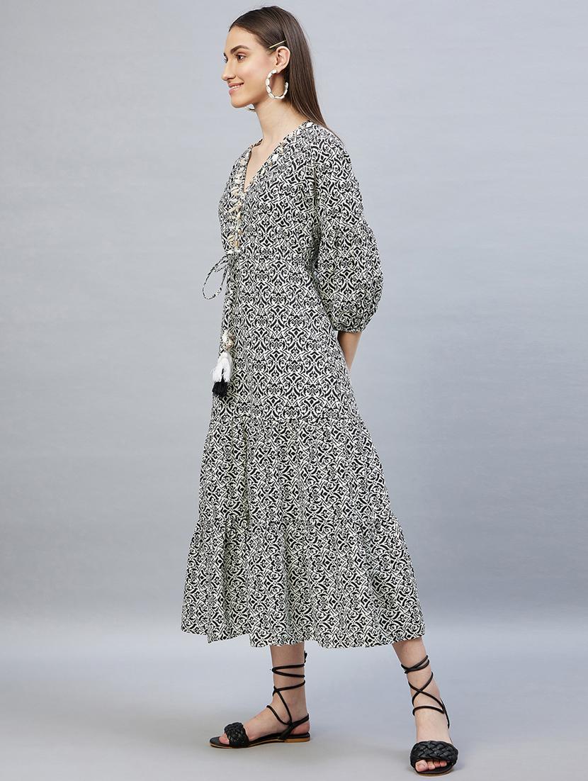 v-neck printed flared dress - 19111271 - Standard Image - 2